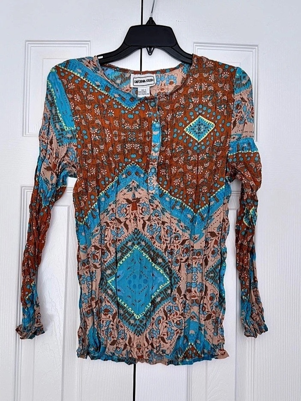 California Krush Paisley Tunic in Orange & Blue Size Small Like New